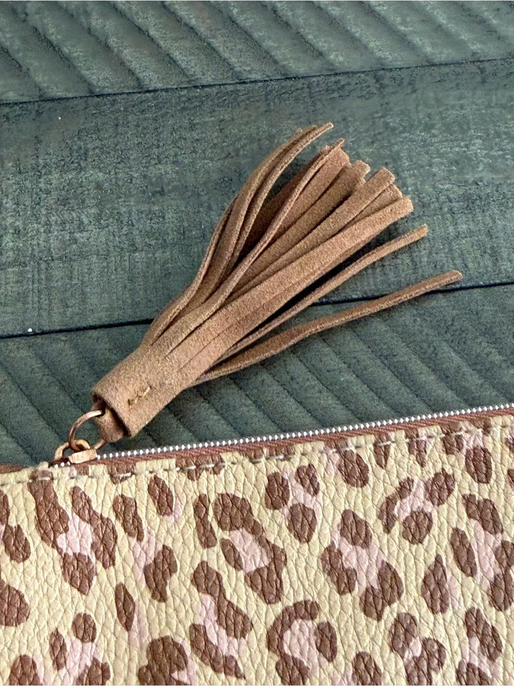 Ipsy Cosmetic Bag Faux Leather Beige & Pink Leopard Print Cosmetic Bag